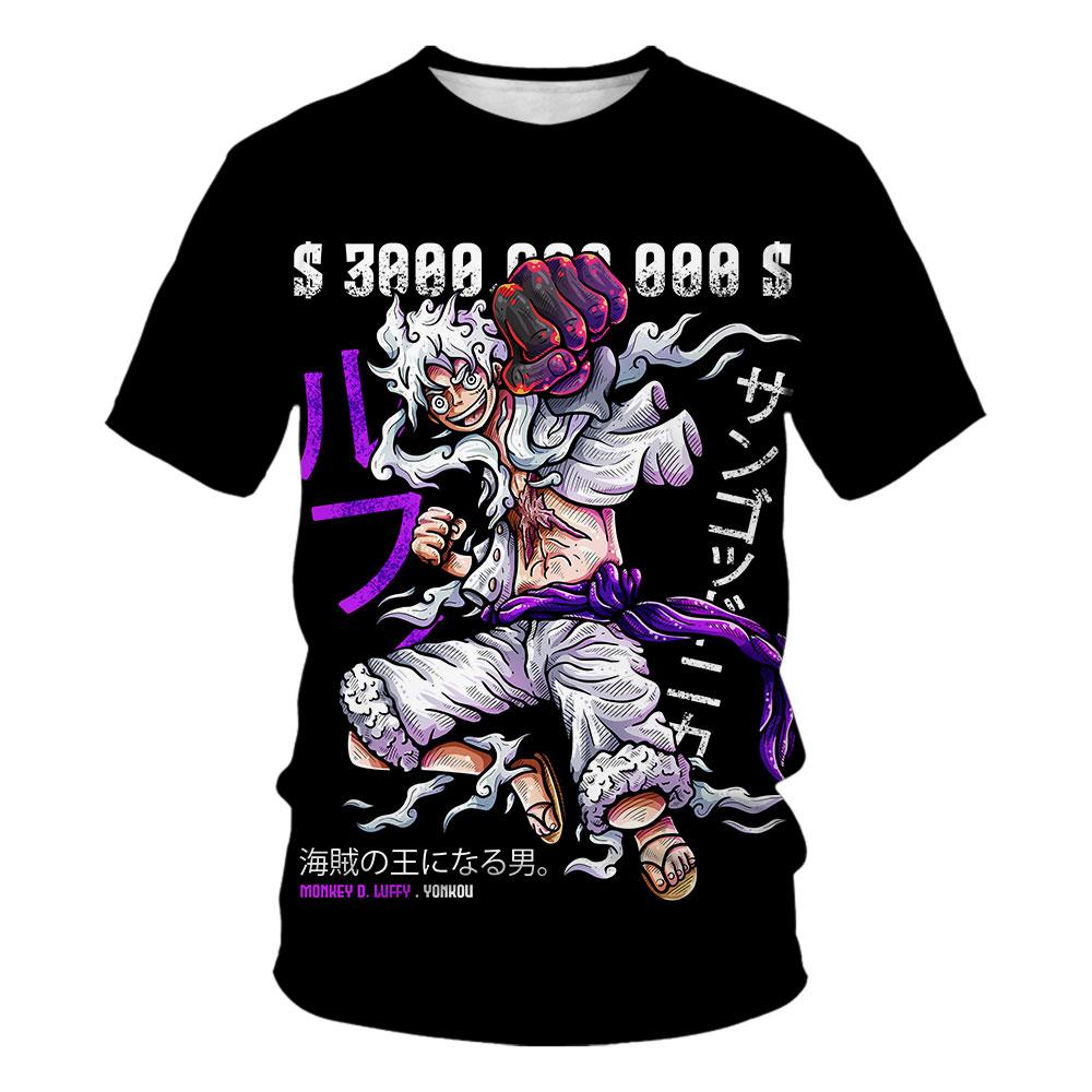 Children's Anime One Piece Luffy 3D Digital Printed Boys' Street Trendy Round Neck Short Sleeved T-shirt