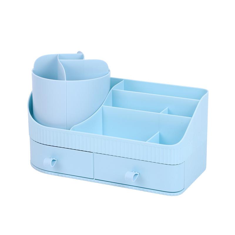 

Multifunctional Rotating Desk Cosmetics Organizer with Large Drawer Storage 360° Spinning Shelve Large-capacity Storage for Home синий
