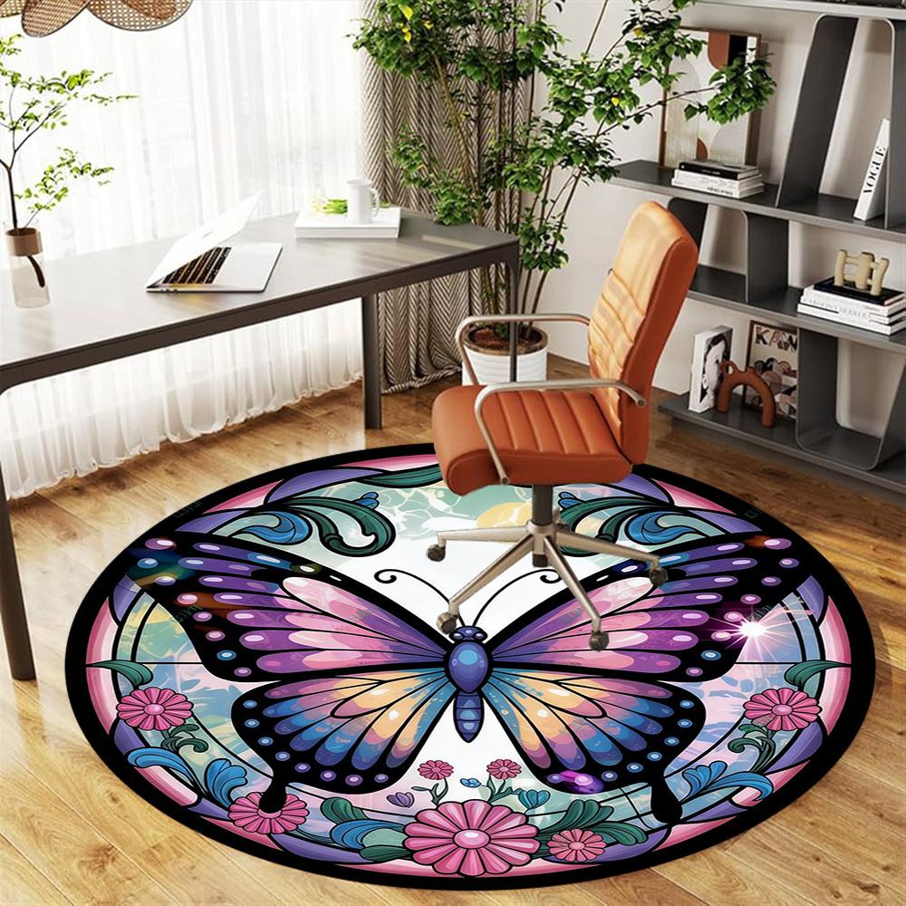 1pc Butterfly Flowers Round Chair Mat Office Area Rug - Non-Slip, Floor Mat for Office, Bedroom, Ideal Home Decor Gift C0112058