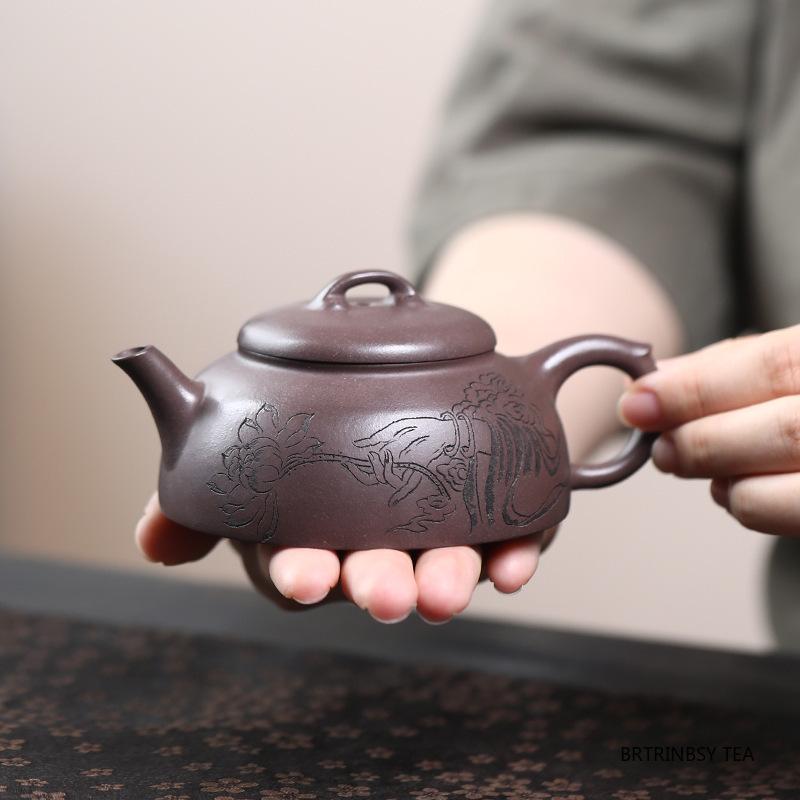 130ml Chinese Yixing Purple Clay Teapot Handmade Lotus Zisha Tea Pot Tradition Household Tea Set Beauty Tea Infuser Kettle Gifts