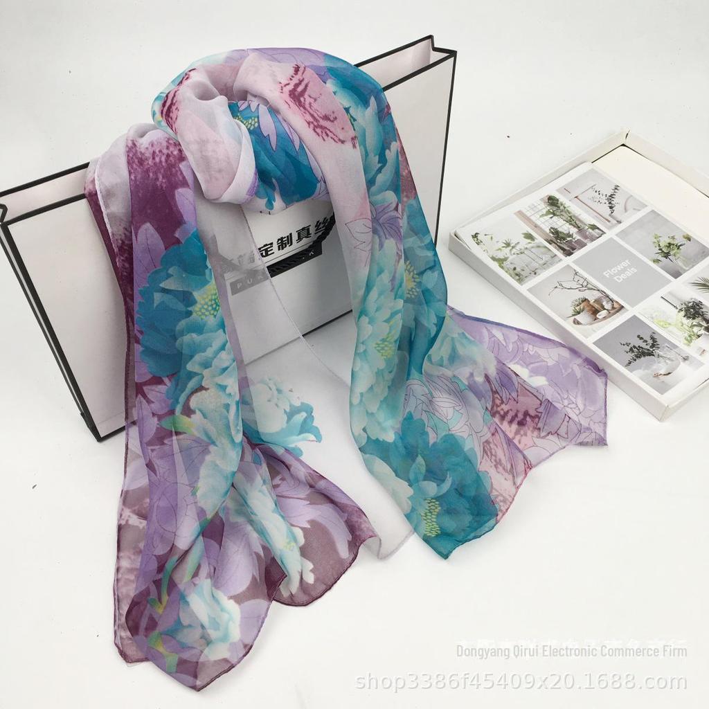 Elegant Ultra-Thin Peony Georgette Scarf for Ladies