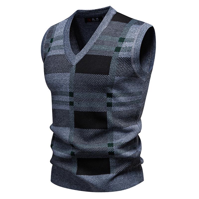 2025 Men's Autumn/Winter V-Neck Grid Knit Pullover Vest