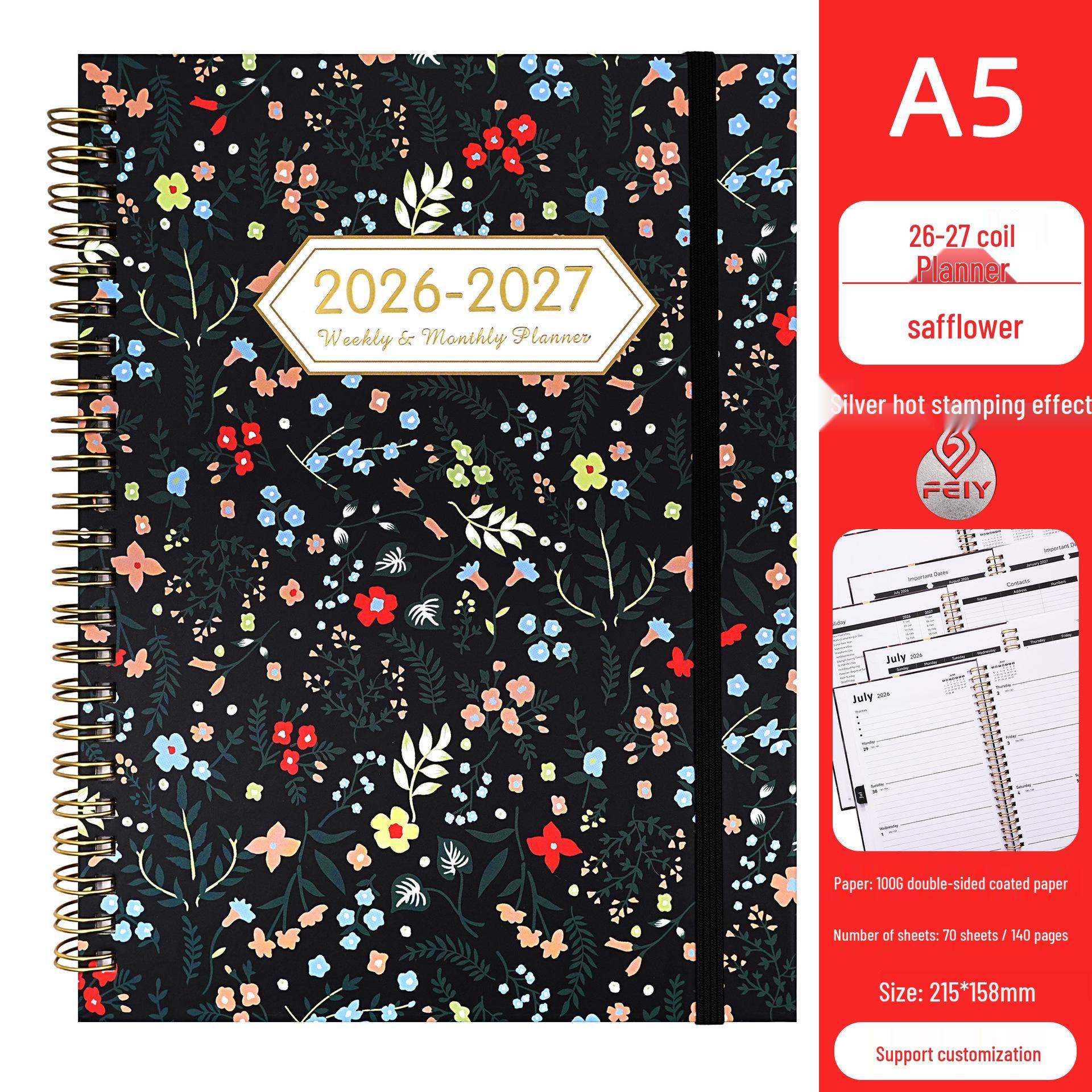 Cross A5 Coil Notebook: Flower Weekly Planner (2026-27) English Schedule Book A5