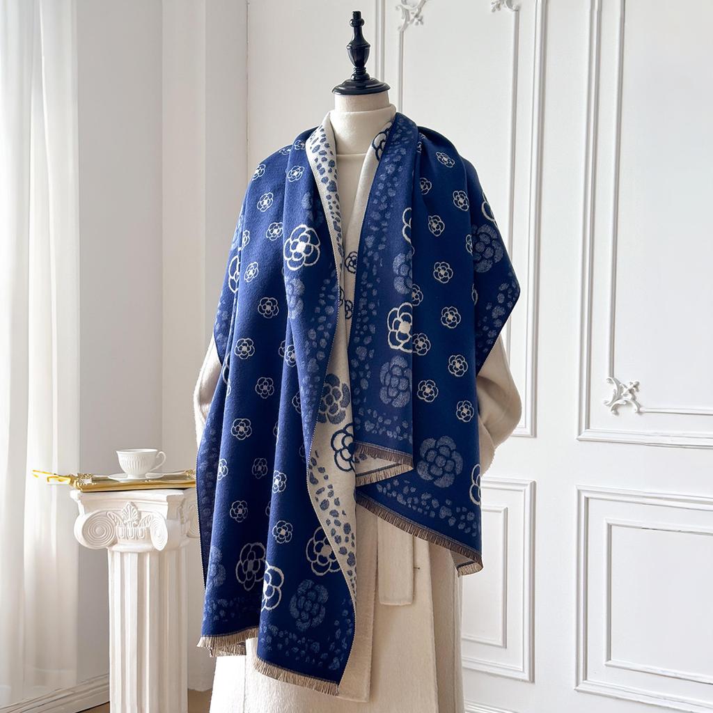 Women'S Fashion Faux Cashmere Winter Wraps Vintage Printed Tassels Thick Warm Pashmina Two-Sided Scarf Outdoor Shawls