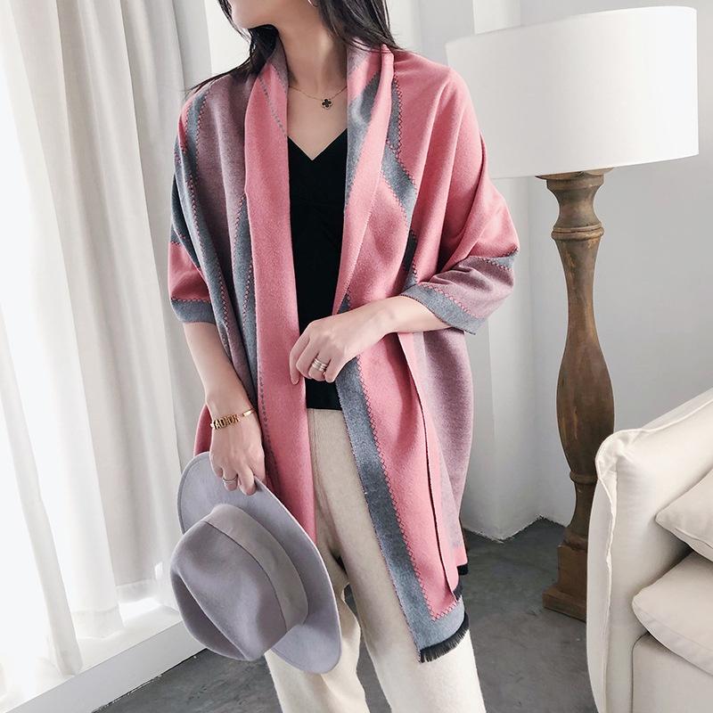 Strips Printed Scarf Spring Autumn and Winter Cashmere Thick Scarf Air Conditioning Room Shawl for Women Fashion Embroidered Warm Scarf