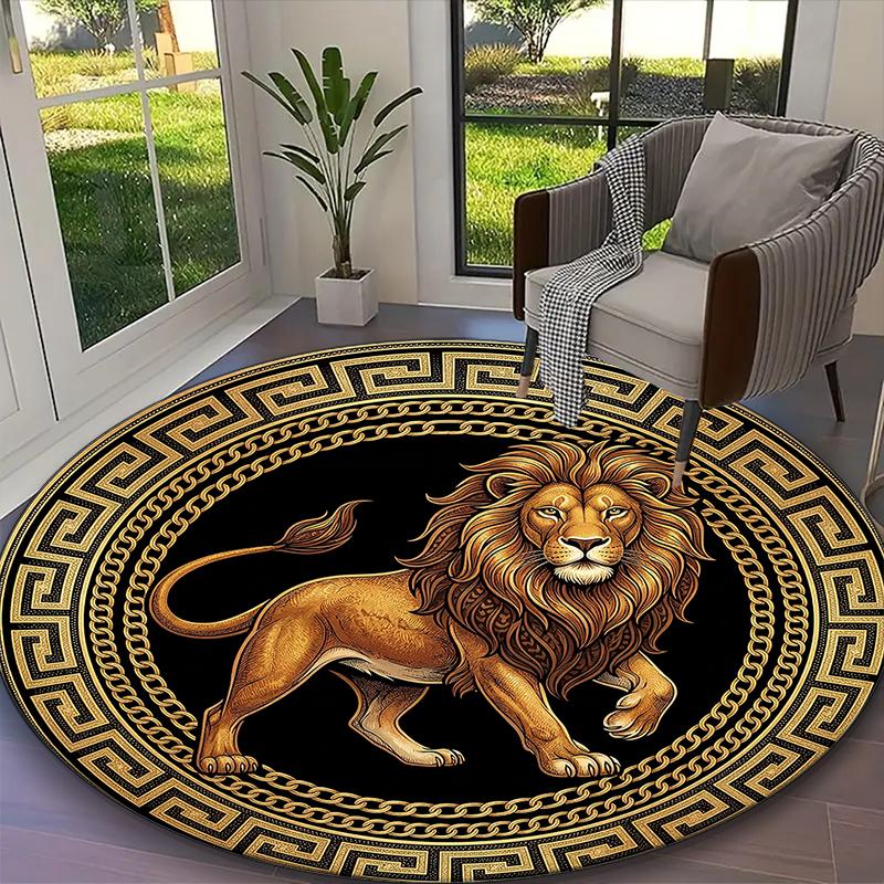 1pc Golden Graceful Lion (a) Rug, Digital Printed Home Chair Sofa Mat, Durable Office Round Carpet, Beautiful Festival Decorations