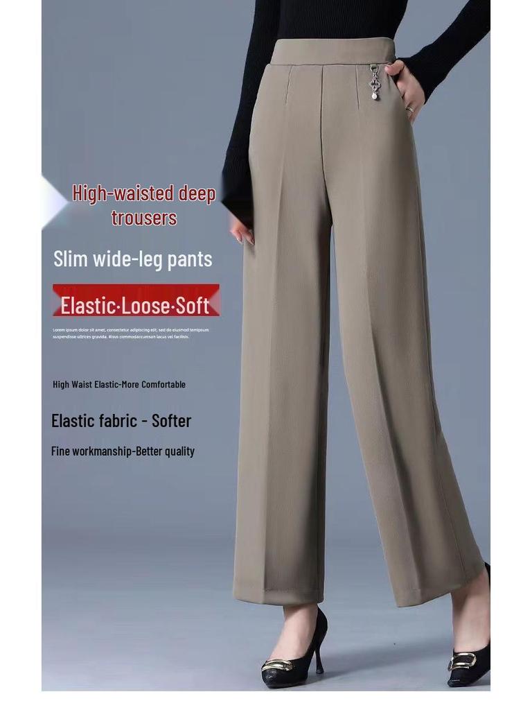 2026 Spring & Autumn High-Waist Plus Size Wide-Leg Casual Pants for Middle-Aged & Elderly Women