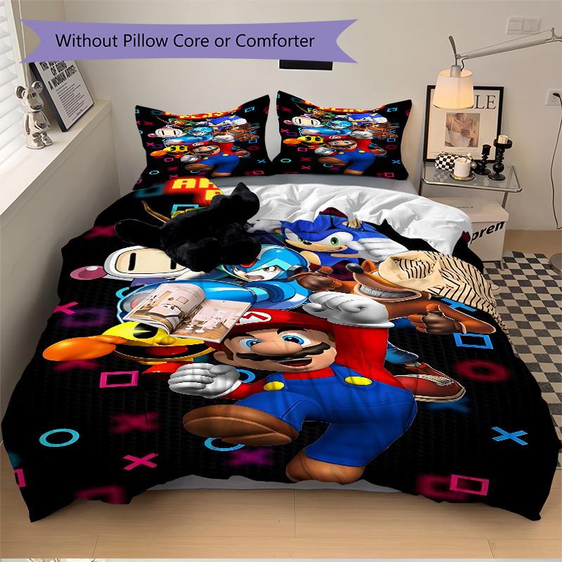3pc Mario Gaming Legends Bedding Set Guest Room Bedroom Decor Christmas Halloween Decor Birthday and Holiday Gifts- All Seasons 3pcs Quilt 112