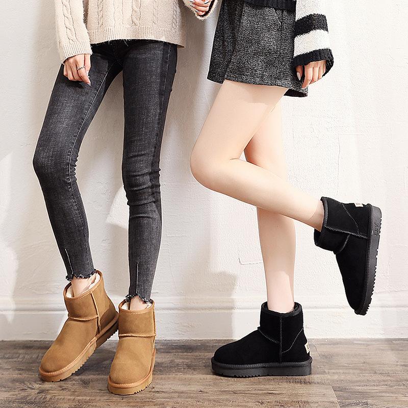 EBV cowhide snow boots women's short boots and short boots fur integrated versatile women's cotton shoes leather boots piled and thickened