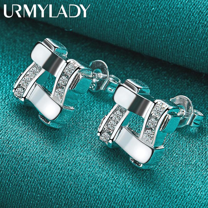 925 Sterling Silver Square Zircon Stud Earrings For Women Party Fashion Jewelry