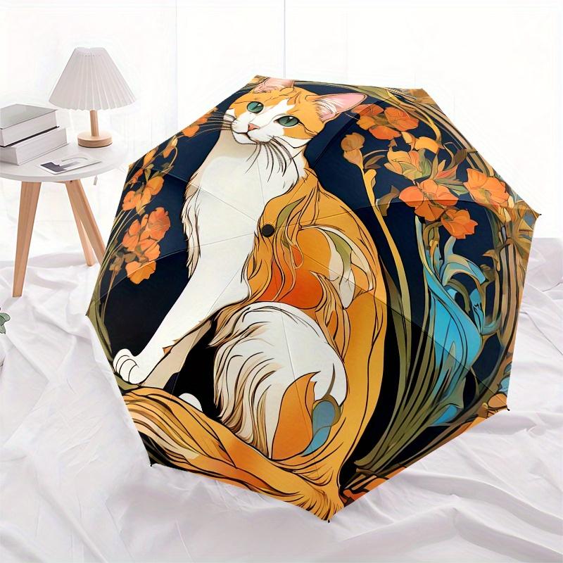 Art Nouveau Cat with Flowers Circular WallArt PrintUmbrella, Portable 3-Fold Compact Umbrella for Men & Women Gift