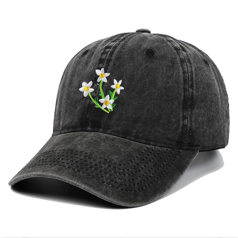 Korean 2025 Floral Embroidered Curved Brim Baseball Cap for Women - Sun Protection & Face Slimming Design