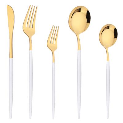 Western 5Pcs White Gold Dinnerware Set Stainless Steel Tableware Flatware Dinner Knife Dessert Fork Spoon Cutlery Set Kiechen Silverware