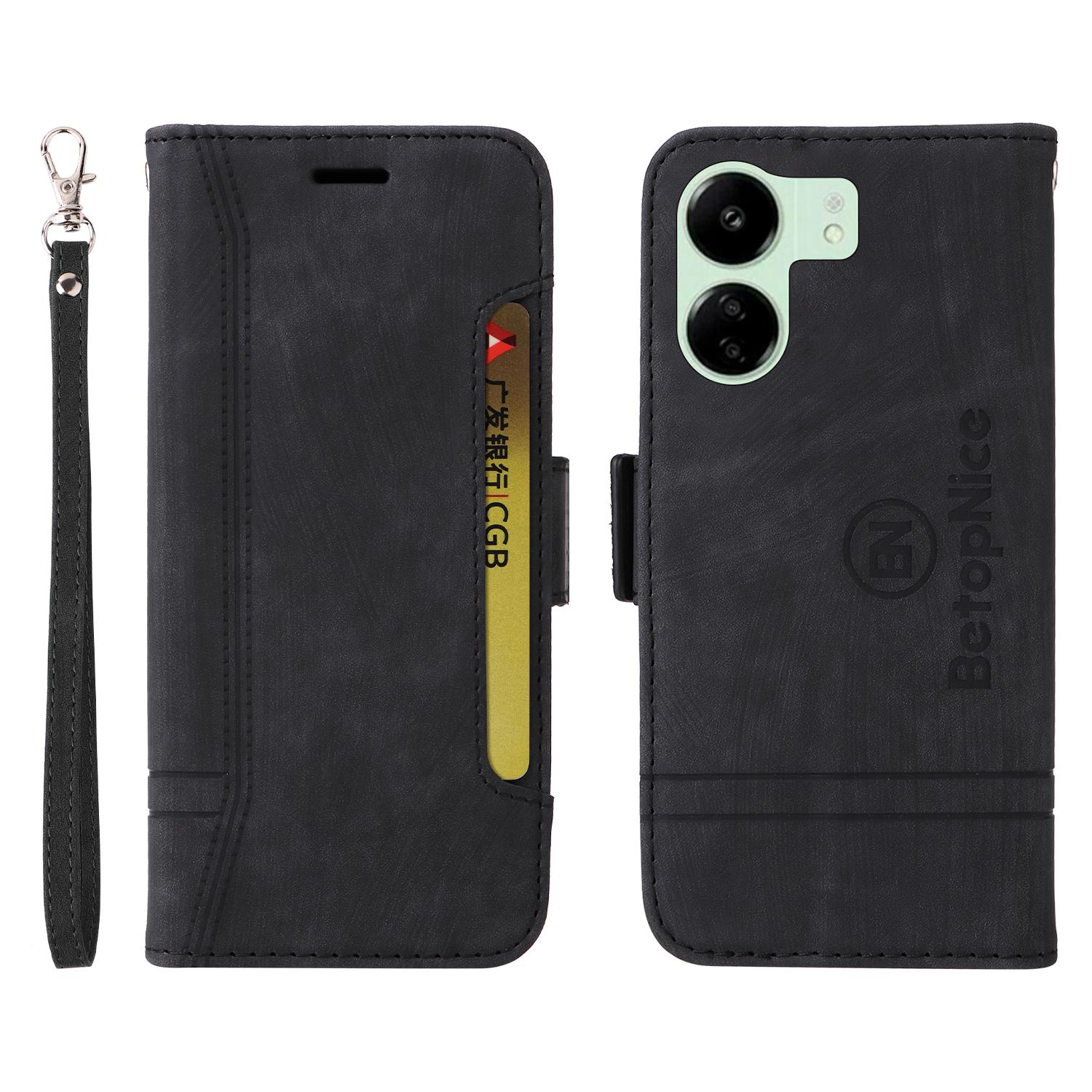 

BETOPNICE 001 for Xiaomi Redmi 13C 4G/Redmi 13C 5G/Poco C65 4G Phone Cover Folding Wallet Case Black