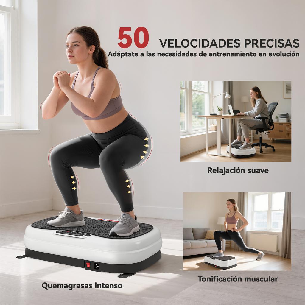Vibration Platform, 50 Speeds, 3 Programs, LED Screen, Remote, Elastic Bands