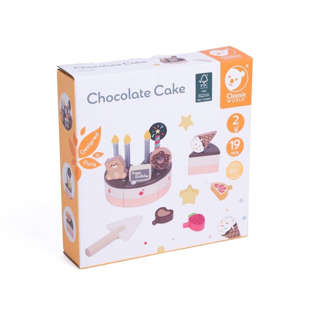 Classic World Chocolate Cake Wooden Toy Dessert Sweets Puzzle Pretend Play Wooden Puzzle Wooden Educational Toy for Boys and Girls Ages 2, 3, 4, Birth