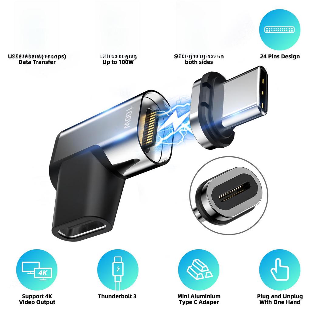 Magnetyczny adapter USB-C 24-pinowy do szybkiego ładowania PD100W - Kompatybilny z USB 3.1