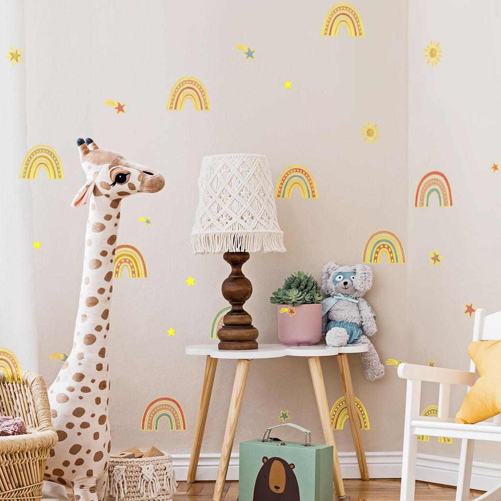 Tj022 Hand-Painted Stars Rainbow Sun Bronzing Wall Sticker Decoration Children'S Room Bedroom Background Self-Adhesive Wall Sticker