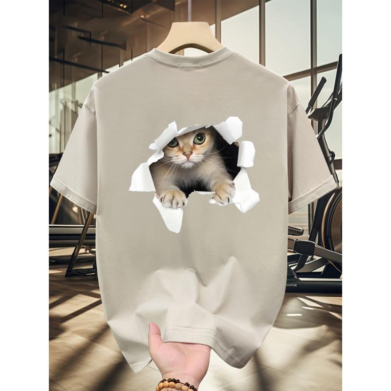 

Мужская летняя модная повседневная футболка с коротким рукавом, большого размера, свободного кроя, из 100% хлопка, с принтом 3D-кота, спортивная, с круглым вырезом XL