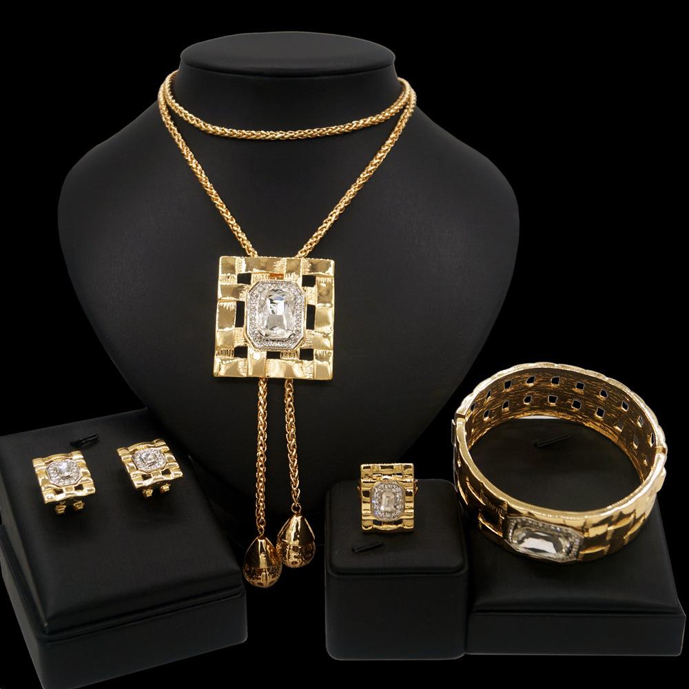 

Модное настоящее золото, бриллиантовая цепочка, кулон, ожерелье, браслет, кольцо, комплект ювелирных изделий из цинкового сплава, женские ювелирные изделия