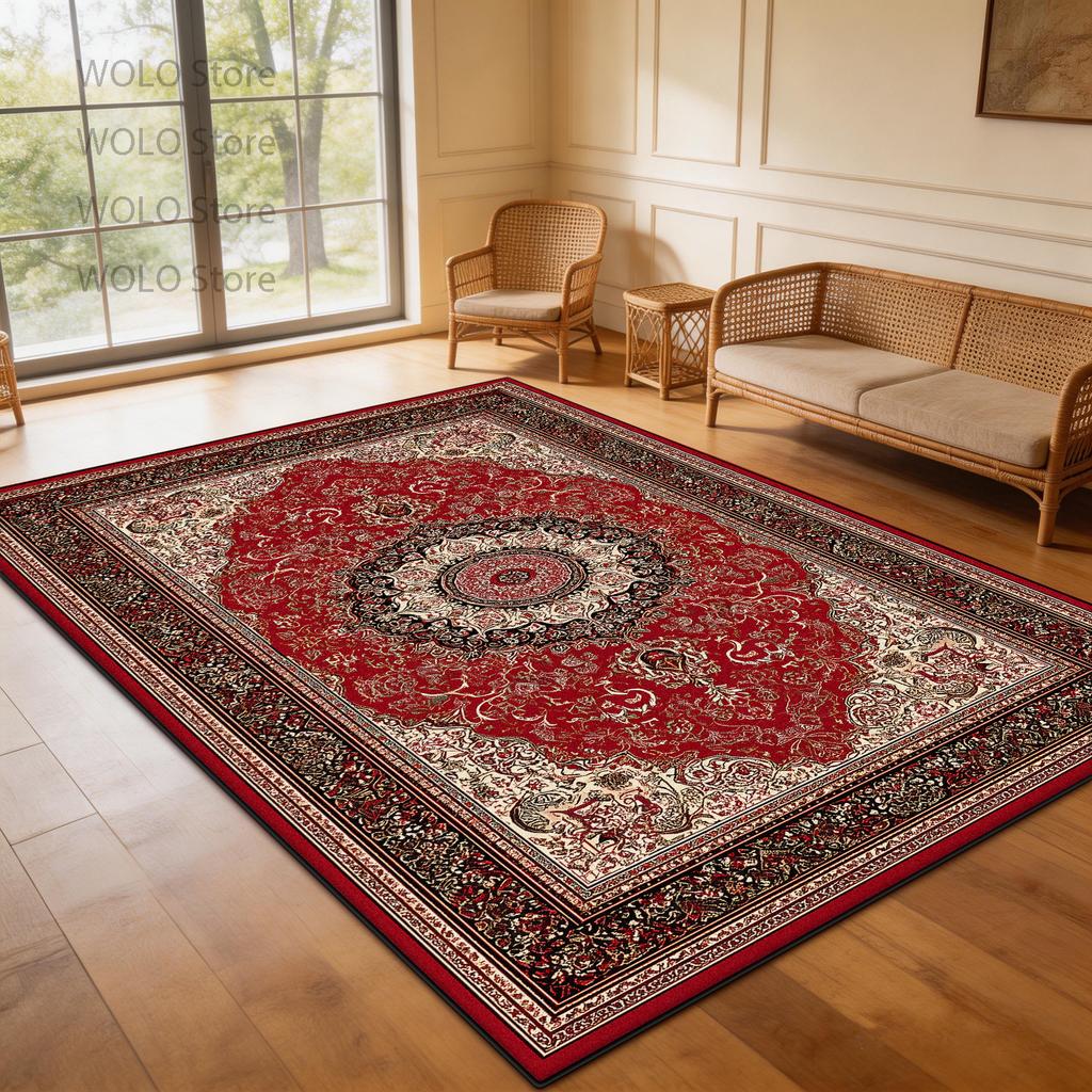 Persian-Style Floor Mat Classical Living Room Large Size Non-Slip Carpet Floor Bedroom and Living Room Lounge Rug Easy Clean