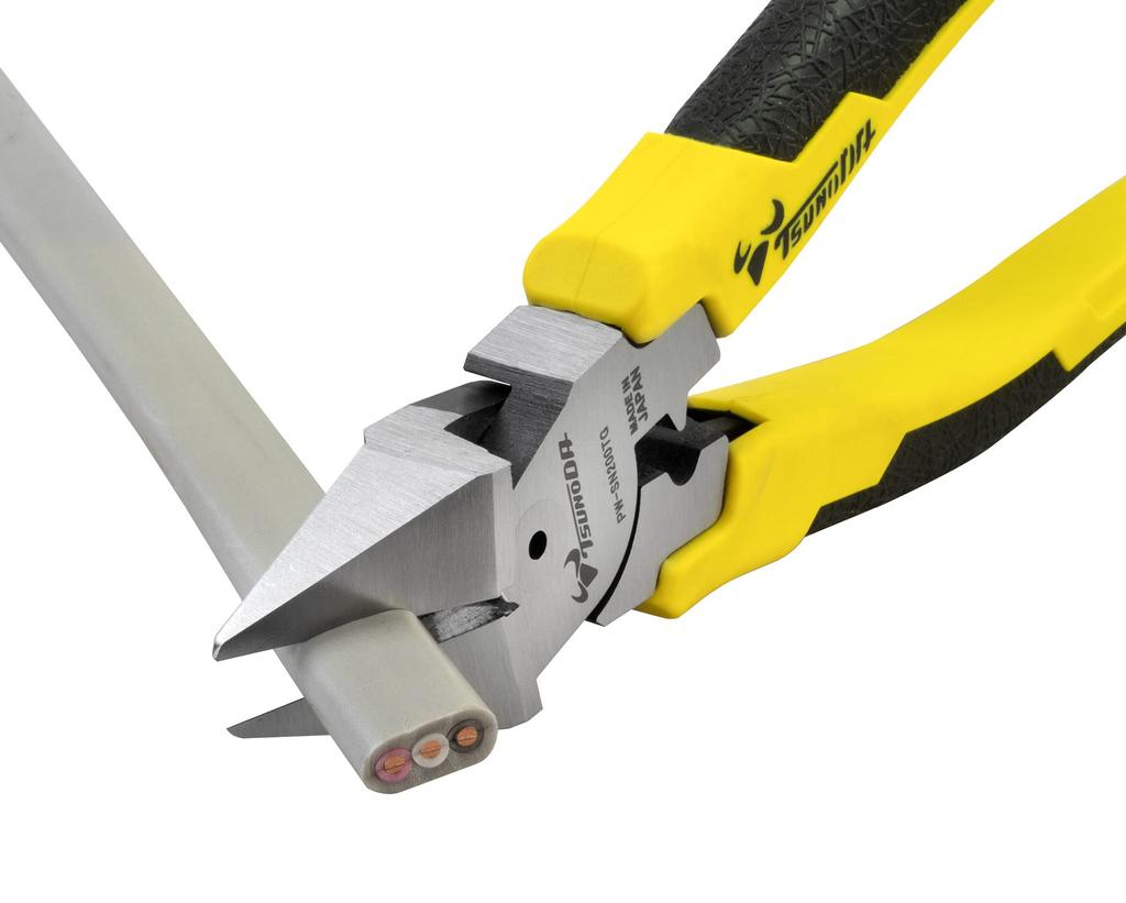 TSUNODA Electrician Power Powerful Diagonal Nippers 200mm Steel Wire Cutting Simple Crimping Staple Removal Cable/Stainless PW-SN200GT