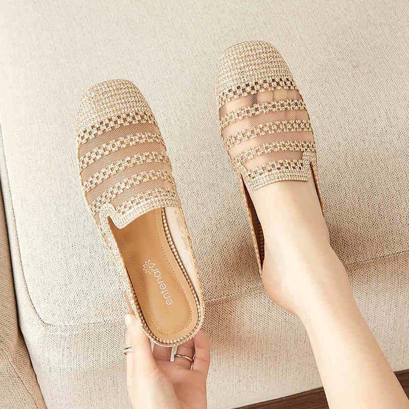 

New Fashionable Women s Shoes with Hollowed-out Designs, Breathable, and A Half-slipper with Thick Heels for Lazy People 35