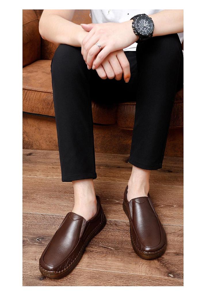 Men's Autumn Low-Top Slip-On Leather Shoes - Versatile, Breathable Casual Driving Footwear in Large British Style.