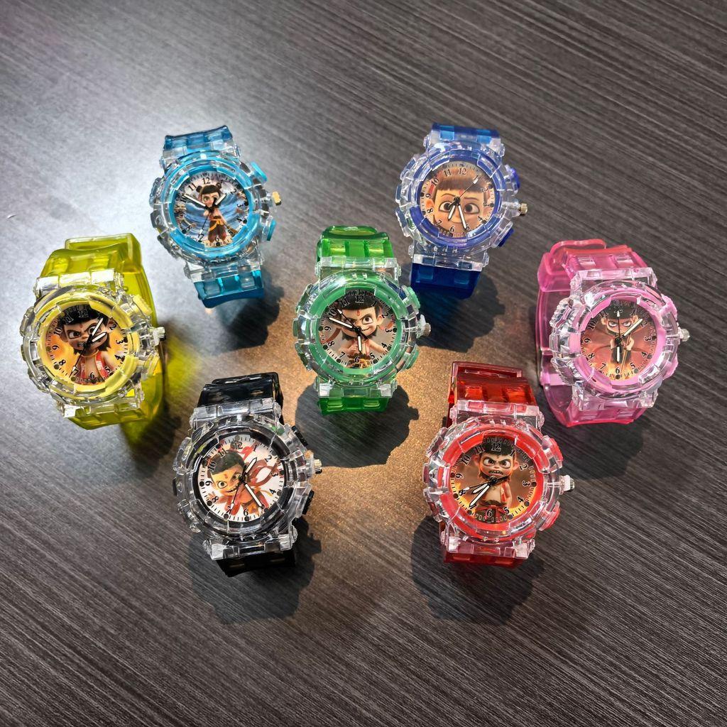 Nezha Cartoon Childrens Luminous Watch With Led Light For Kids Sports And School