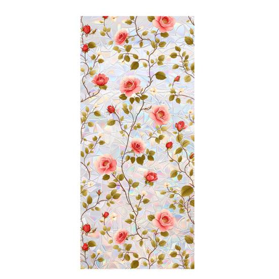 Flower Window Privacy Film, Decorative Static Cling Stickers, Waterproof Glass Cling, 39.4x17.7in Anti-Glare Static Glass Sticker for Home Bathroom