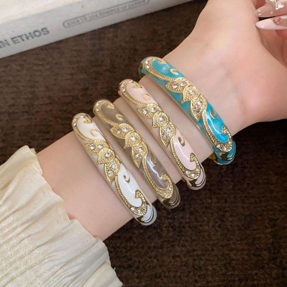 Traditional Chinese Flower Bangle Enamel Women's Hand Bracelet Vintage Cloisonne Bangle Ladies