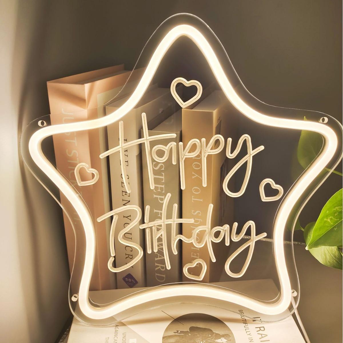 

Happy Birthday Letter LED Light Neon Sign Party Decoration Atmosphere Lamp for Birthday Celebration Warm White