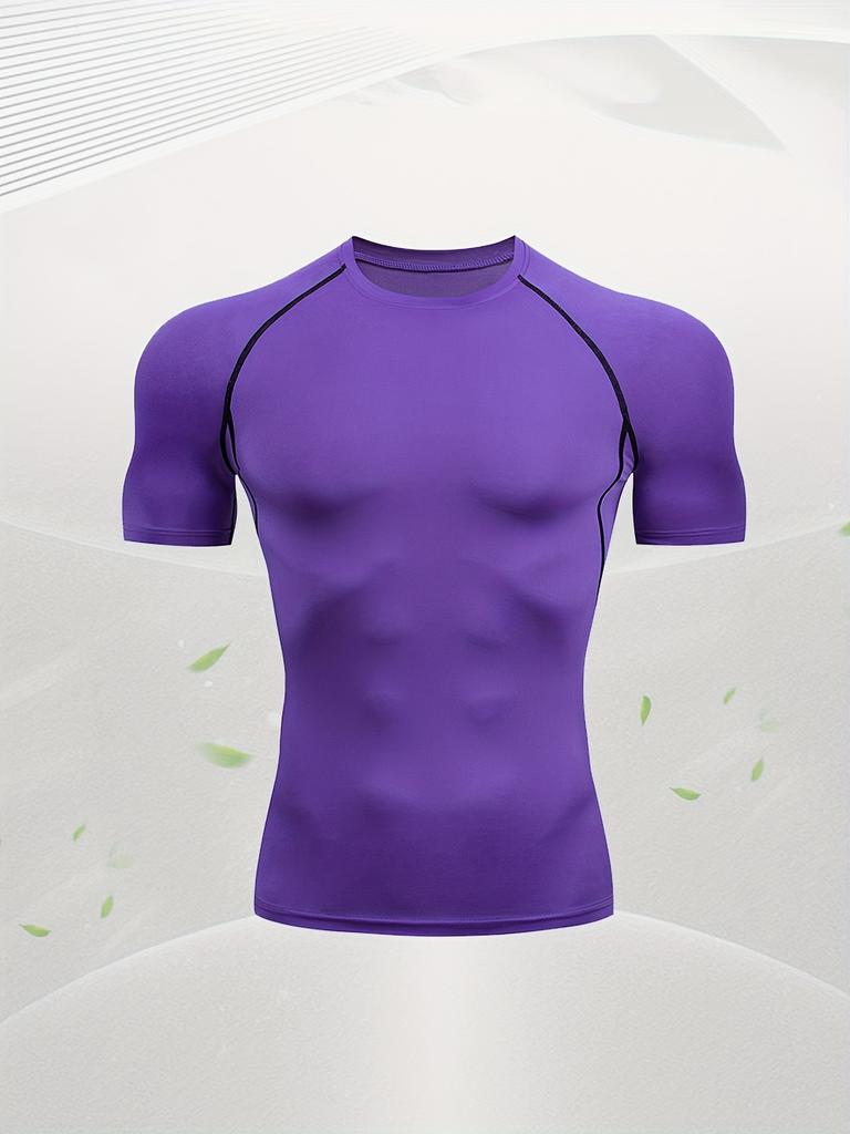 Men's Compression Shirt Quick Dry White Plain Gym T-Shirt Solid Color Workout Sportswear