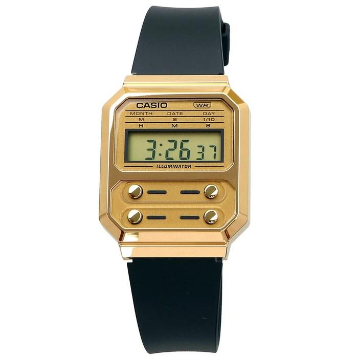 Casio Digital Watch A100WEFG-9A Men's Gold Black Urethane Band