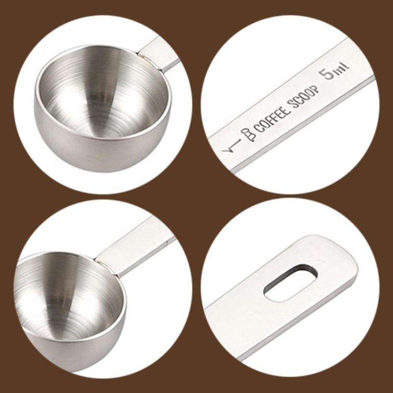 Long Handle Measuring Spoons, 4 Piece 304 Steel Set with 5Ml 10Ml 15Ml 30Ml Labeled Scoops for Deep Ingredient Container