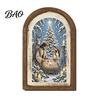 Indoor Christmas Ornament Set Vintage Arched Wooden Photo Frame with Illustration, Retro Distressed Wall Art for Holiday Tabletop Desktop And