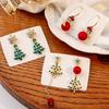 Silver Needle Asymmetrical Snowman & Snowflake Christmas Tree Earrings