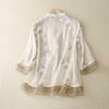 Women Floral Embroidery Stand Collar Three Quarter Sleeve Blouse