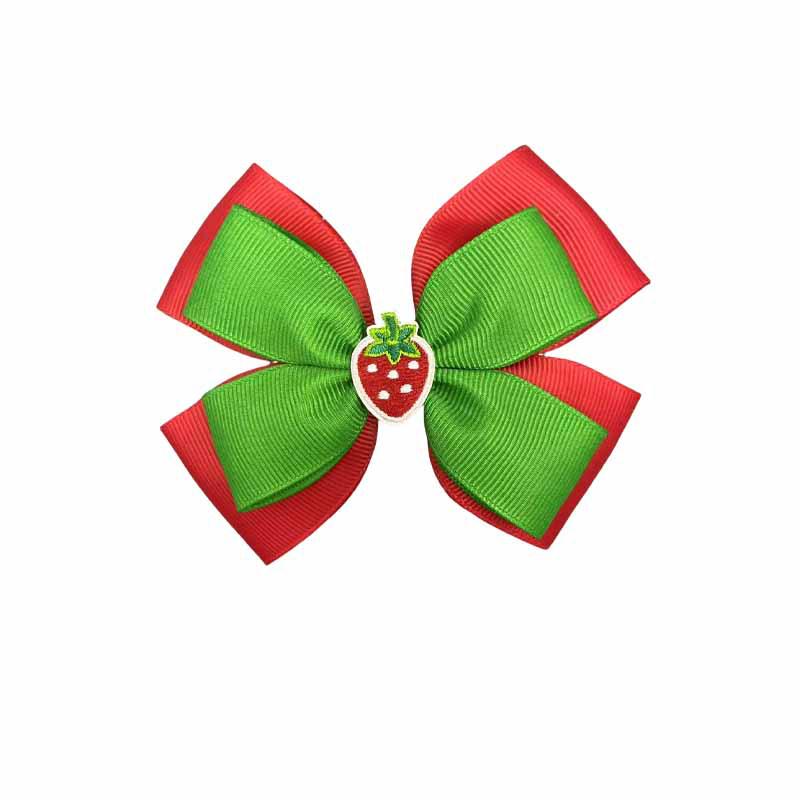 Świąteczna spinka do włosów z kokardką truskawkową dla dziewczynek - Dwwarstwowy, jednokolorowy dodatek do włosów