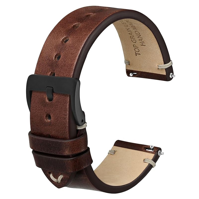 

[Anbeer] 18mm watch band military type top grain leather Quick Release watch baltic dark brown black buckle
