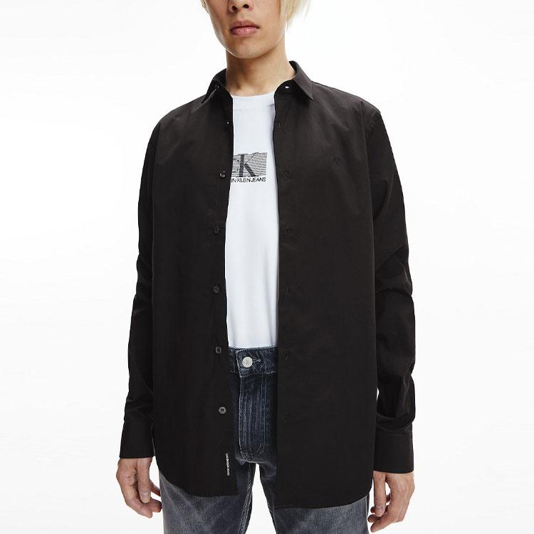 Calvin Klein Business Casual Polo Collar Embroidered Shirt Men Shirts Black J319065-BEH