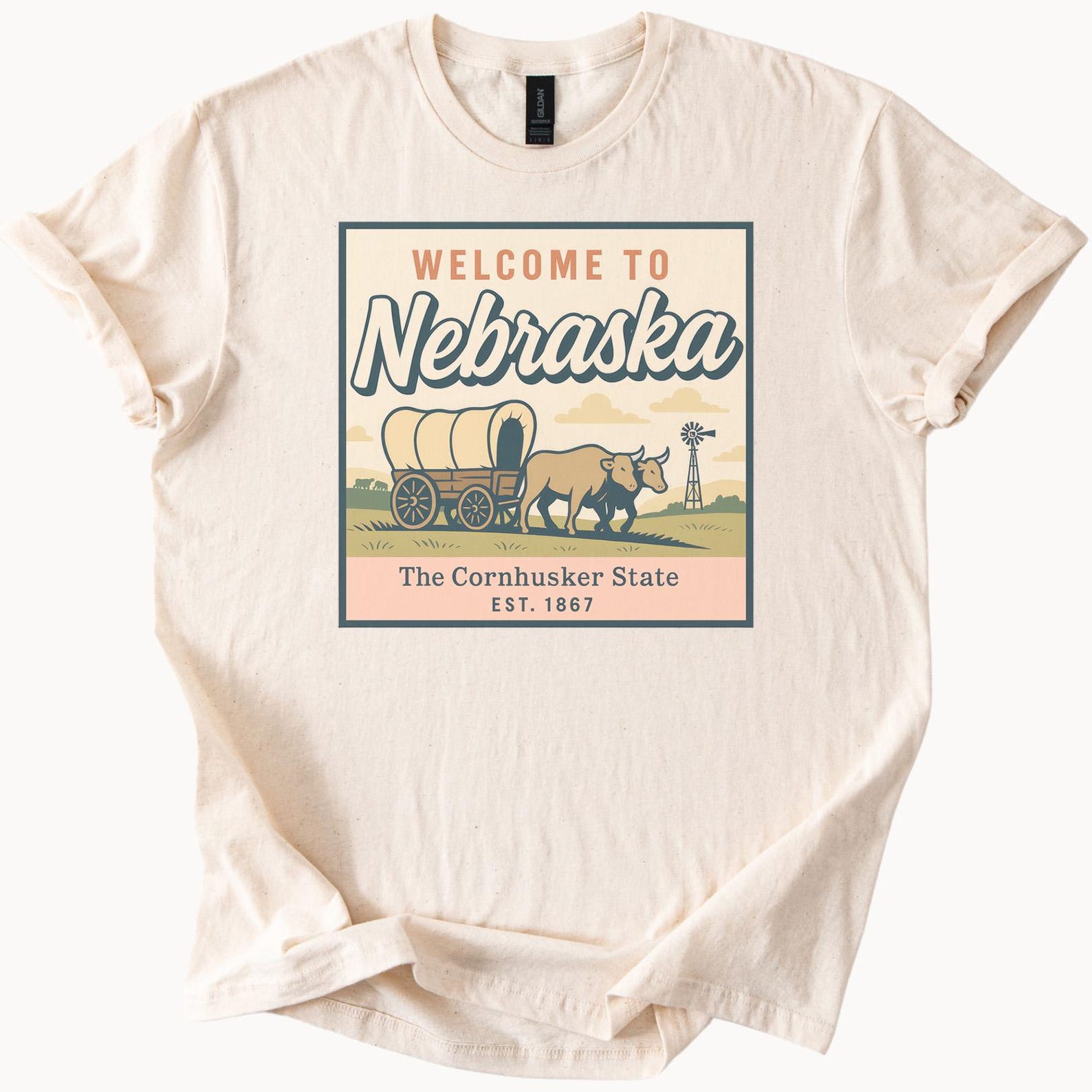 Nebraska Graphic T Shirt Welcome to Nebraska Cornhusker State Ox Wagon Prairie Western Graphic Tee Midwest Souvenir Gift Shirt 1867 140