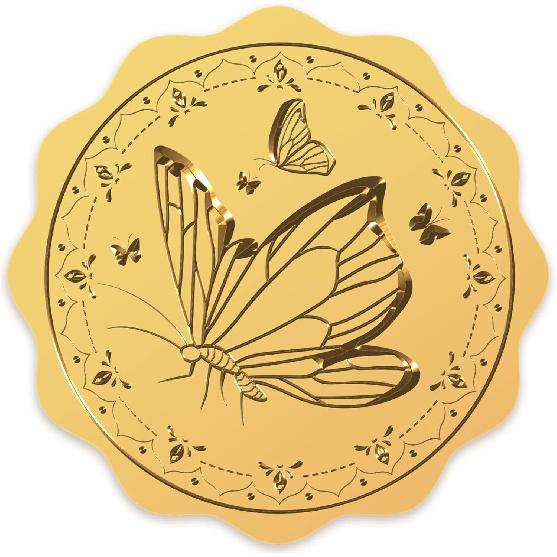 CRASPIRE 2  Gold Foil Sticker Butterfly 100pcs Certificate Seals Gold Embossed Round Embossed Foil Seal Stickers for Envelopes Invitation Card