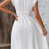 Summer Dress Women Sleeveless V Neck Ruffle Edge Elastic Waist Pure Color A Line Cutout Midi Swing Dress Knee Length Dating Shopping