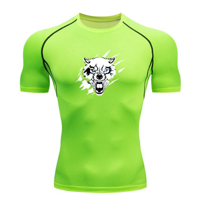 Men's Compression Workout T-Shirt, Ferocious Roaring Wolf Gr