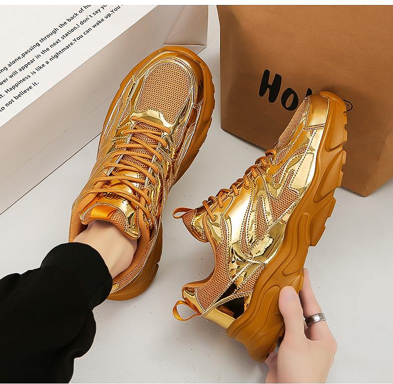 Fashion Spring Gold Sports Shoes Breathable Casual Sneakers Men Comfort Platform Men's Sneakers Large Size 46 Chaussure Hommes