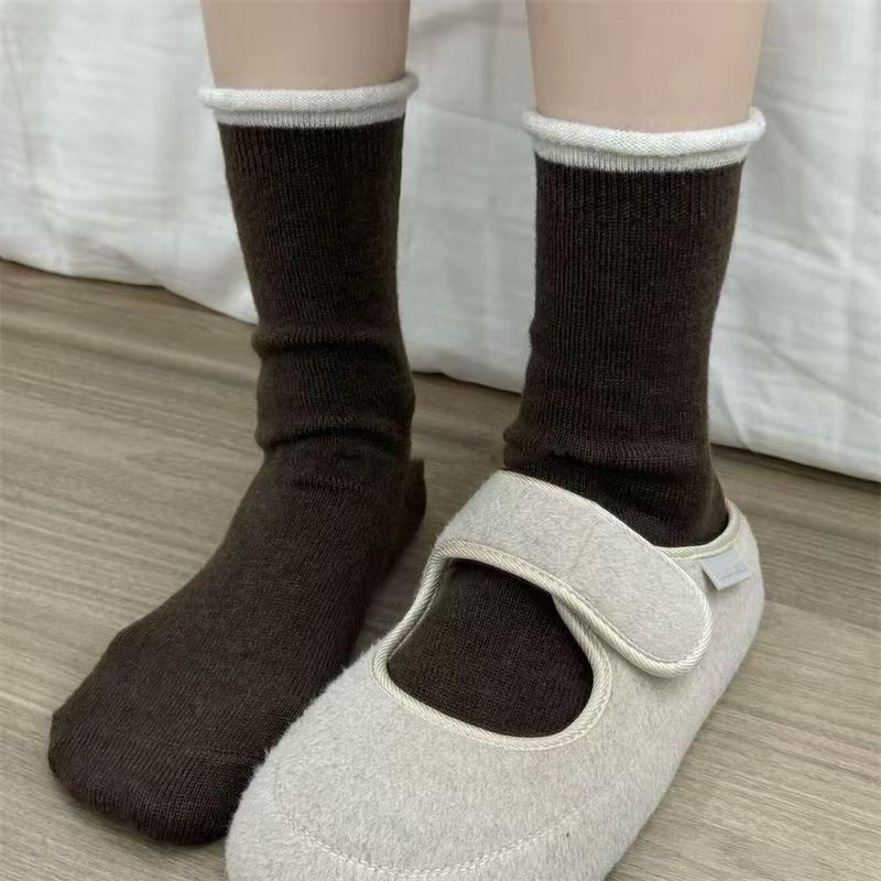 Grey Cashmere Socks Socks Thickened Warm Sheep Wool Stockings Rolled Hemmed Stacked Socks In Winter