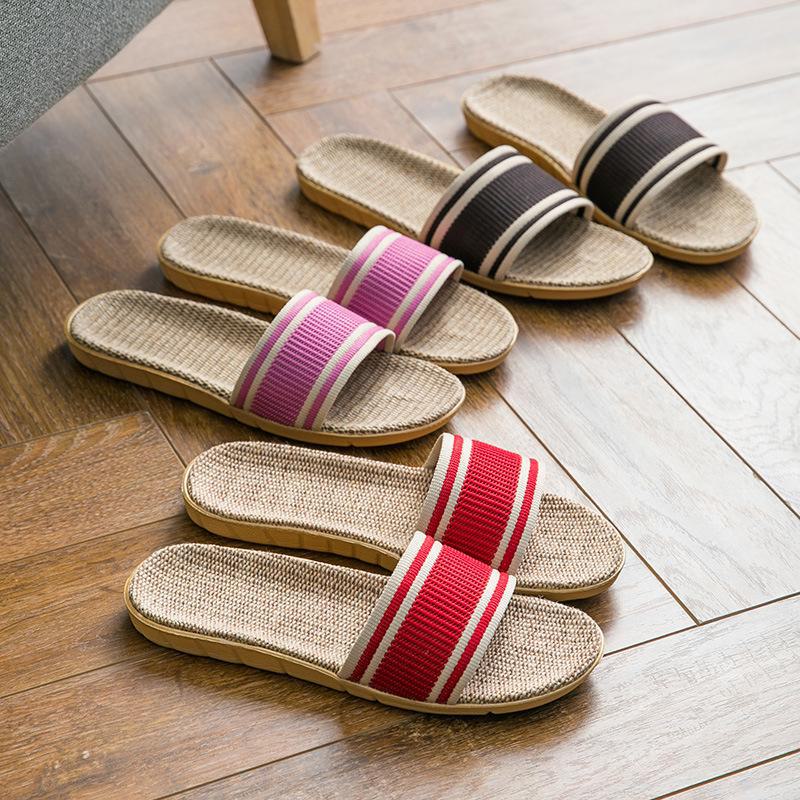 Beibeiyuan Unisex Sommer Leinen Hausschuhe - Rutschfest, Sandalen mit dicker Sohle für Zuhause