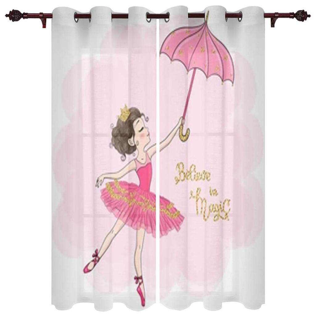 Cute Girl with Ballerina Window Curtain for Kids Room Home Blinds Curtains for LivingRoom Bedroom Drapes