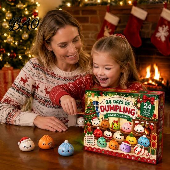 Christmas Gift for Adults 2026 Squeeze Toy Advent Calendar, 24-Day Dumpling Bun Fidget Stocking Stuffers Kids Countdown Box, Soft TPR Stress